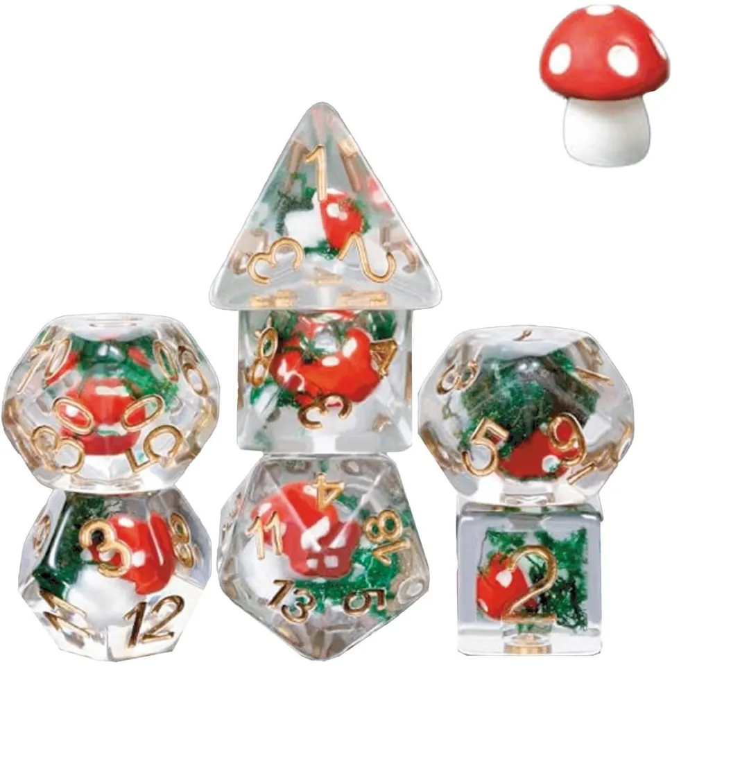 Dungeons and Dragons dobbelstenen - DnD Dice - Polydice - D&D dobbelstenen - DnD Dice Set - Met mini paddestoelen - Rood