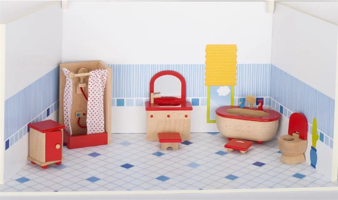 Goki Poppenhuismeubeltjes Badkamer 7-delig - Rood