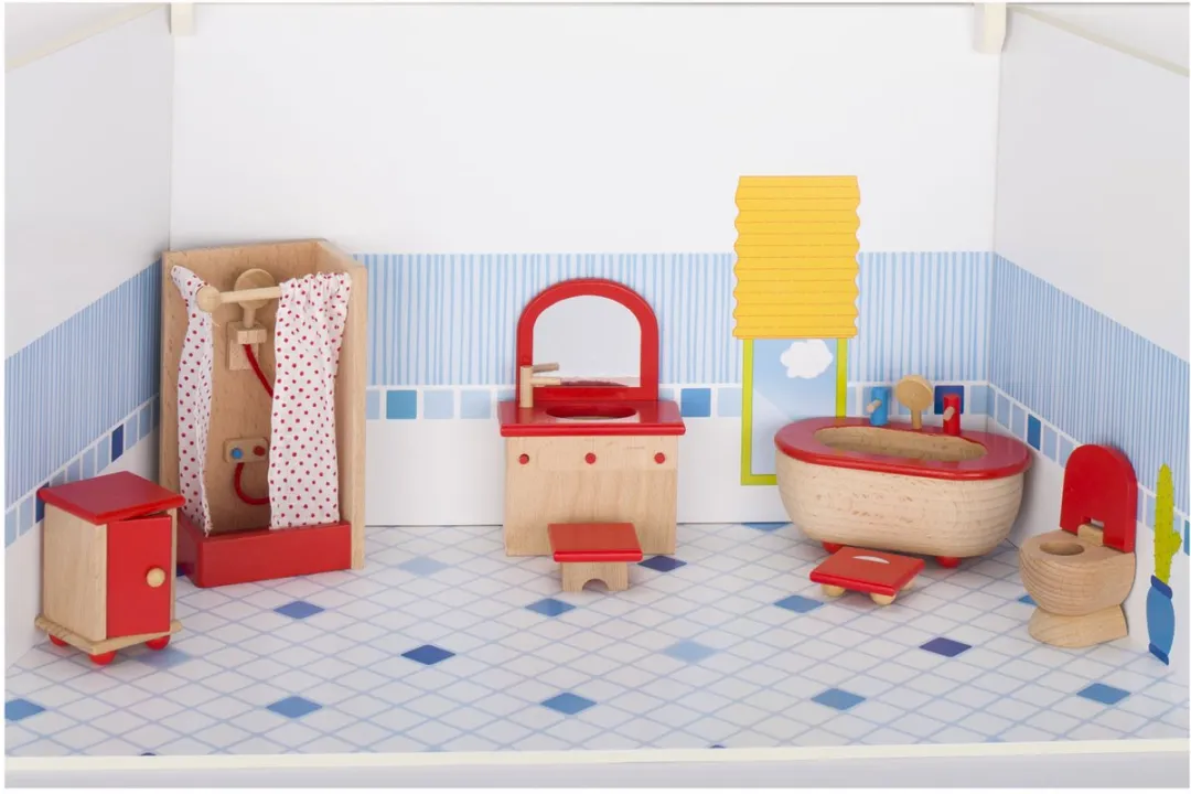Goki Poppenhuismeubeltjes Badkamer 7-delig - Rood