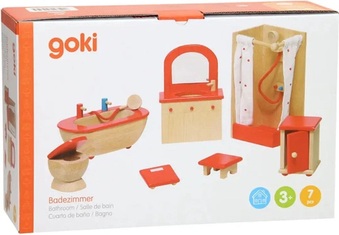 Goki Poppenhuismeubeltjes Badkamer 7-delig - Rood