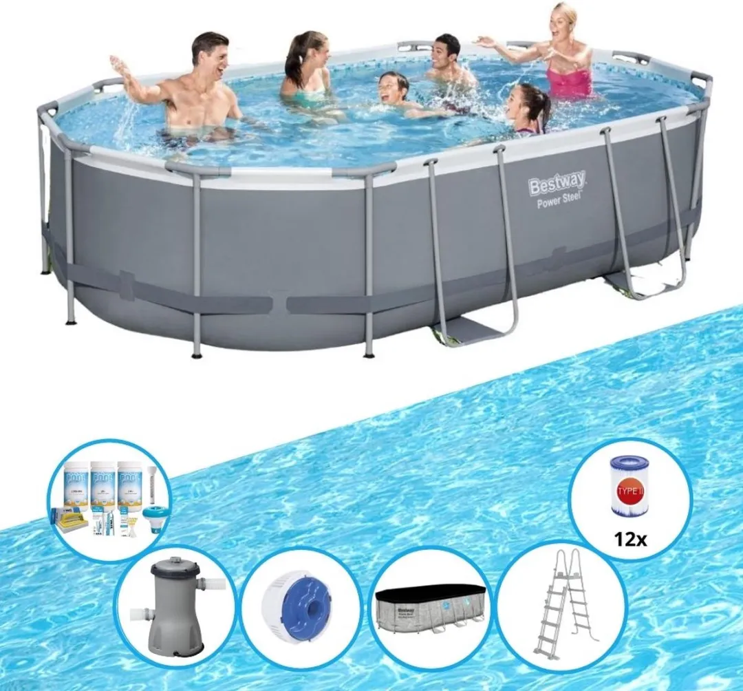Bestway Zwembad Power Steel - Zwembad Bundel - 488x305x107 cm