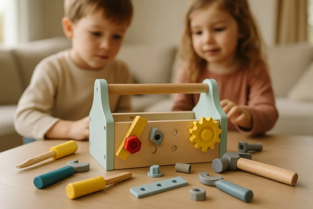 Tooky Toy Gereedschapskist Montessori Speelgoed 18-delig - Groen/Rood/Blauw/Geel/Oranje