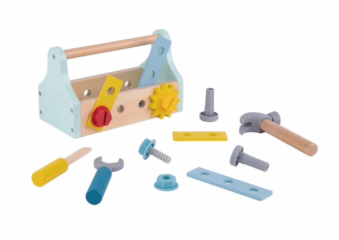 Tooky Toy Gereedschapskist Montessori Speelgoed 18-delig - Groen/Rood/Blauw/Geel/Oranje
