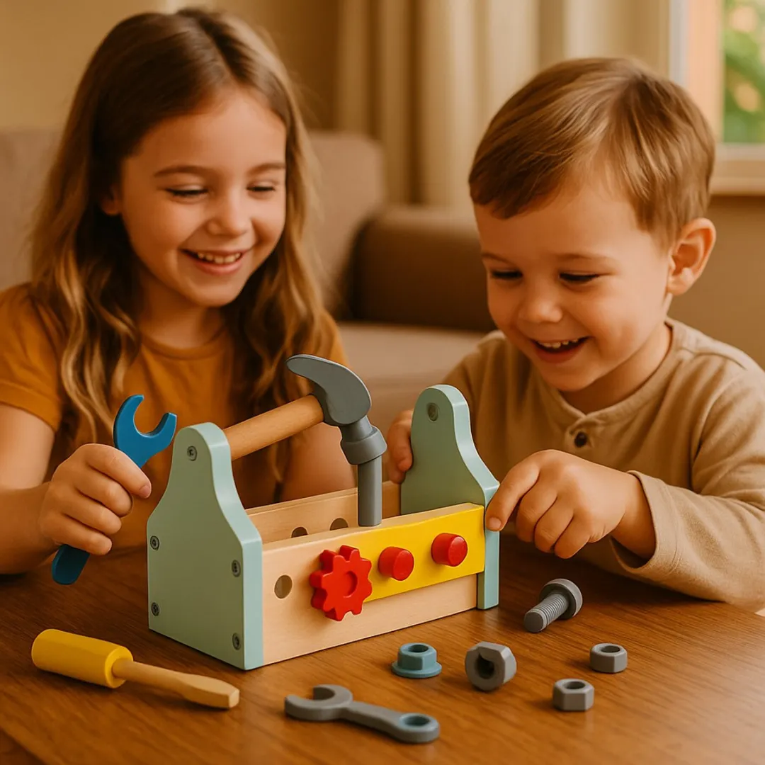 Tooky Toy Gereedschapskist Montessori Speelgoed 18-delig - Groen/Rood/Blauw/Geel/Oranje