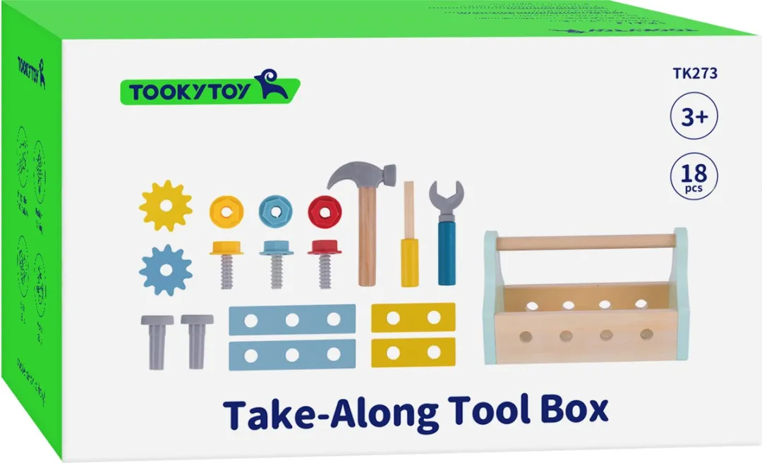 Tooky Toy Gereedschapskist Montessori Speelgoed 18-delig - Groen/Rood/Blauw/Geel/Oranje - afbeelding 6 van 6