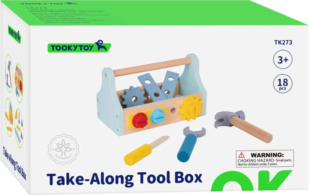 Tooky Toy Gereedschapskist Montessori Speelgoed 18-delig - Groen/Rood/Blauw/Geel/Oranje