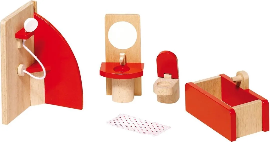 Goki Poppenhuismeubeltjes Badkamer 5-delig - Rood