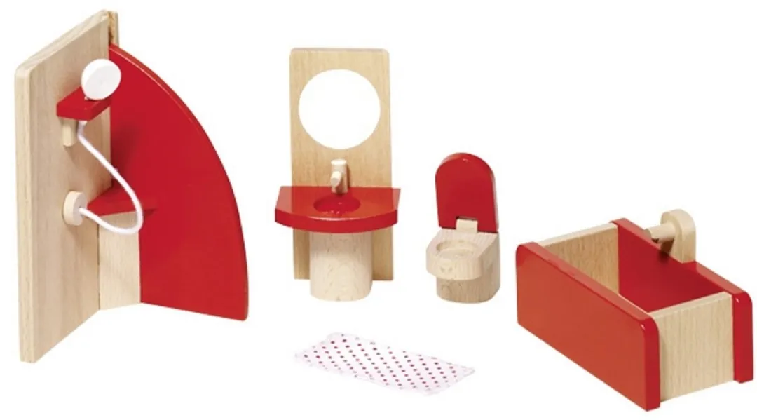 Goki Poppenhuismeubeltjes Badkamer 5-delig - Rood
