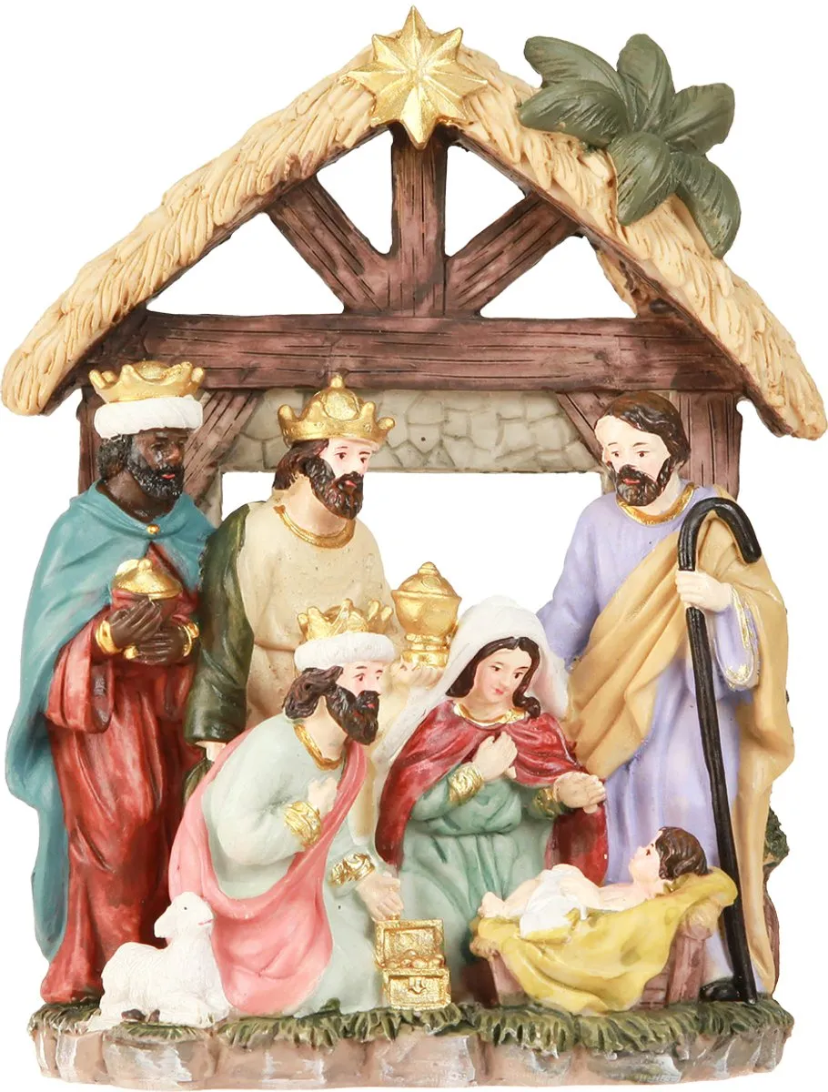 Koemingk Kerststal met Figuren 15,5x7x20cm - Veelkleurig