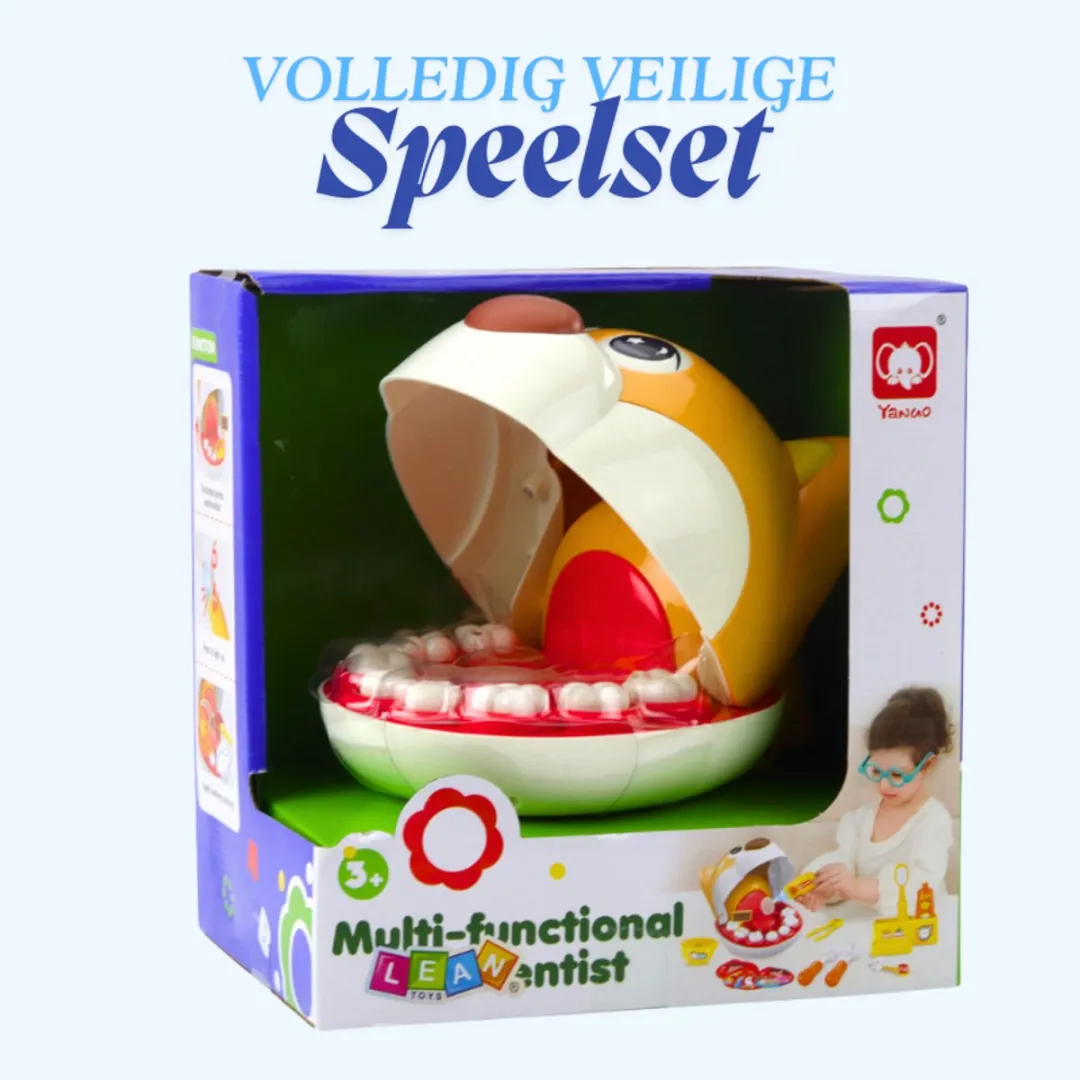 LEAN Toys Honden Tandarts Speelset - 8 Verwijderbare Tanden - Bruin