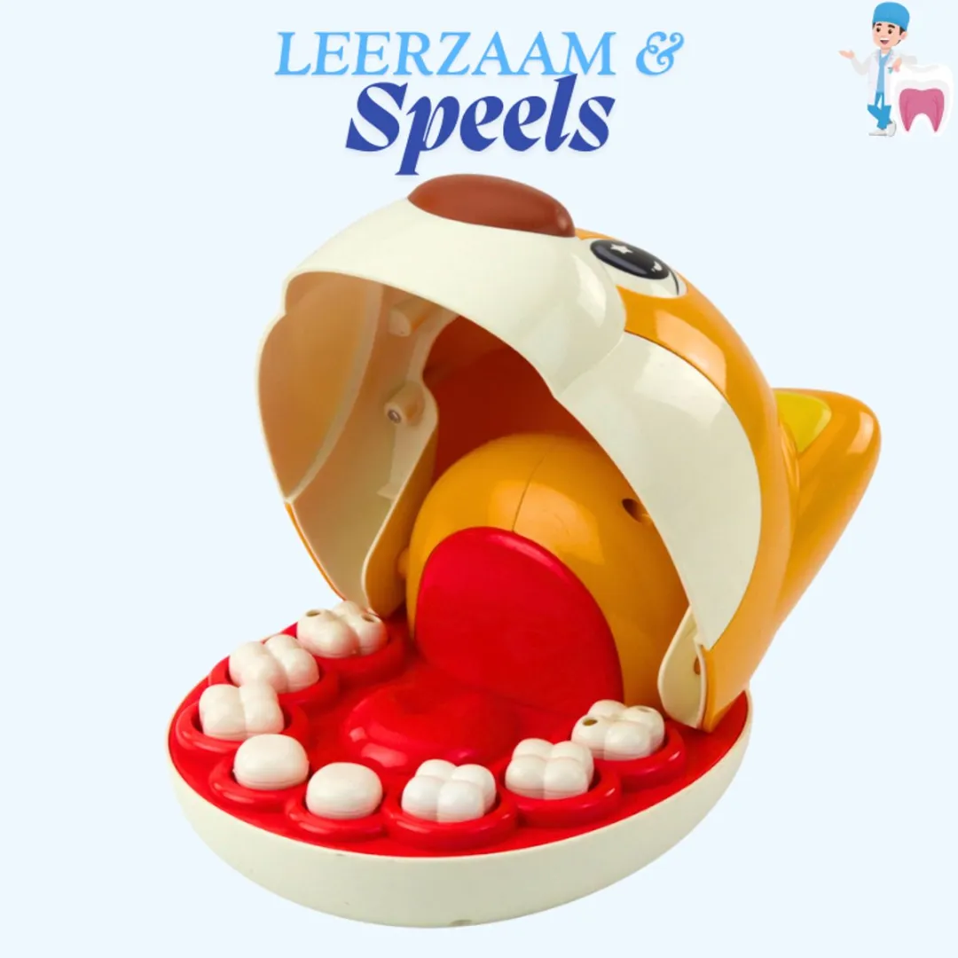 LEAN Toys Honden Tandarts Speelset - 8 Verwijderbare Tanden - Bruin