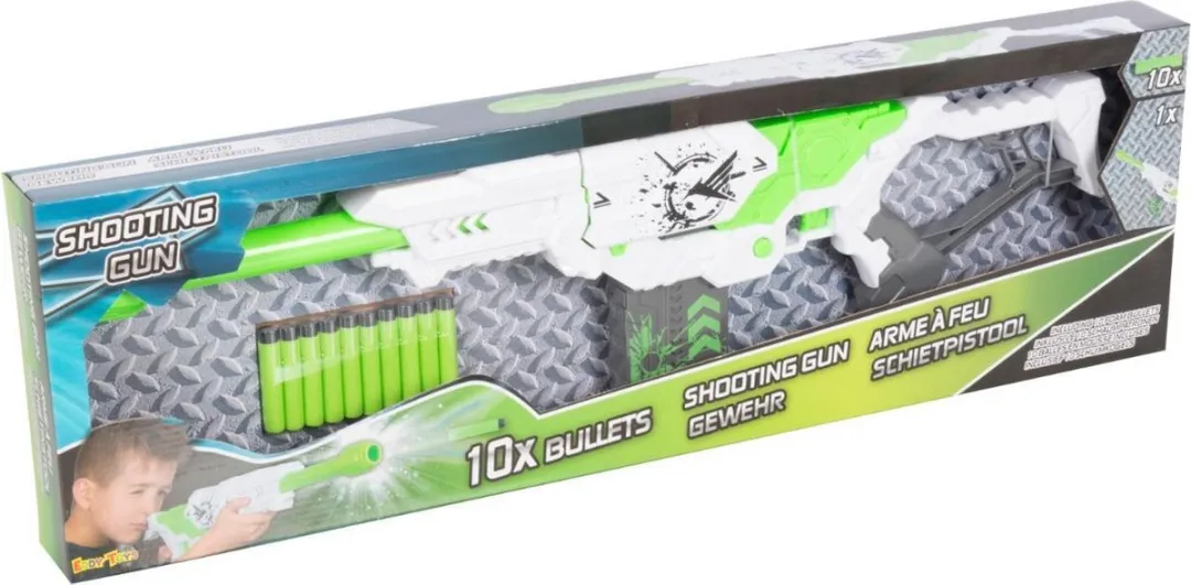 Eddy Toys Shooter Speelgoedpistool 74cm - 10 Foampijlen Wit/Groen