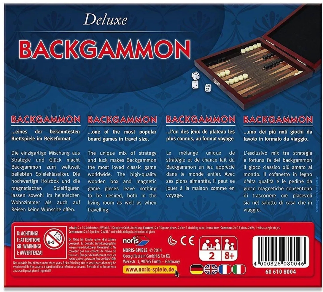 Noris Deluxe Travel Backgammon Bordspel - 2 Spelers