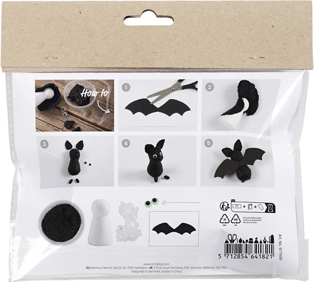 Creativ Company Mini Hobbyset Boetseren Vleermuizen - 6 Stuks - Zwart