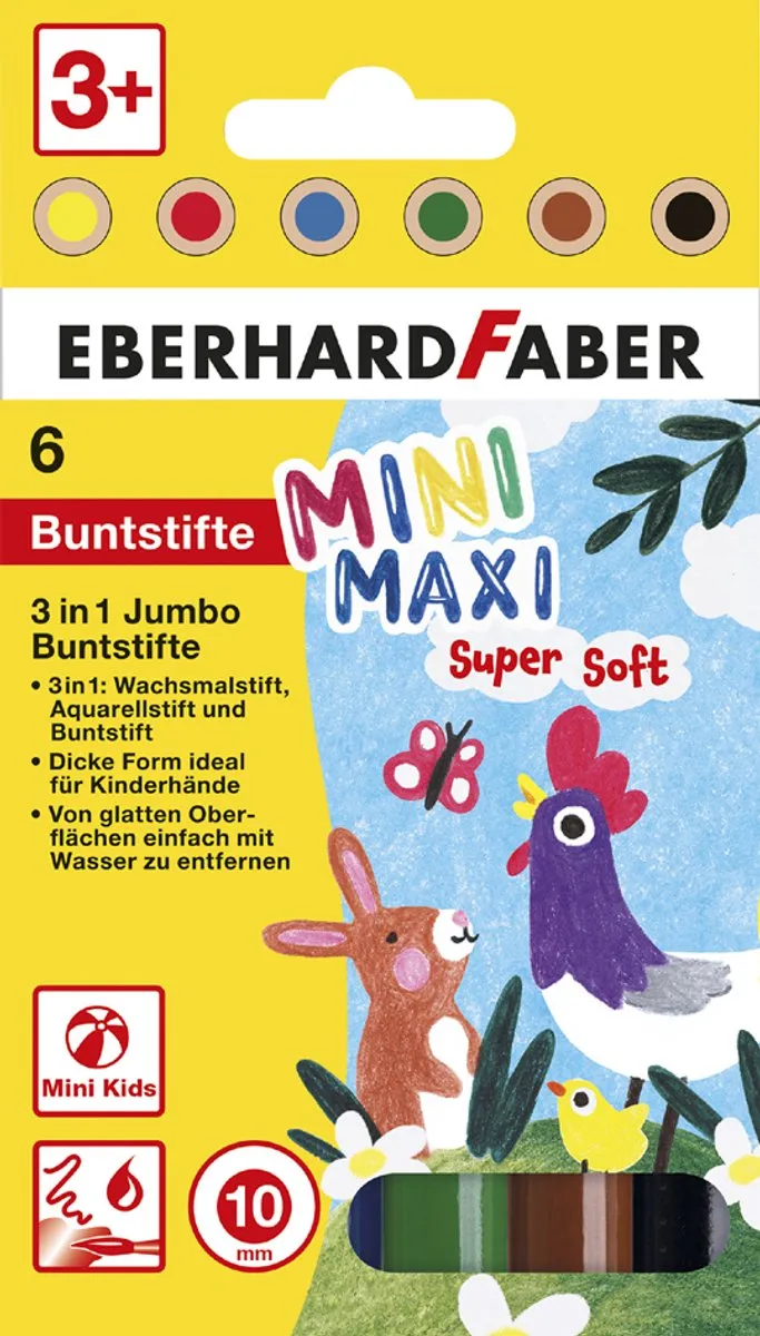 Eberhard Faber kleurpotloden - MiniMaxi - etui 6 stuks - 10mm dik - breukvast - EF-518905