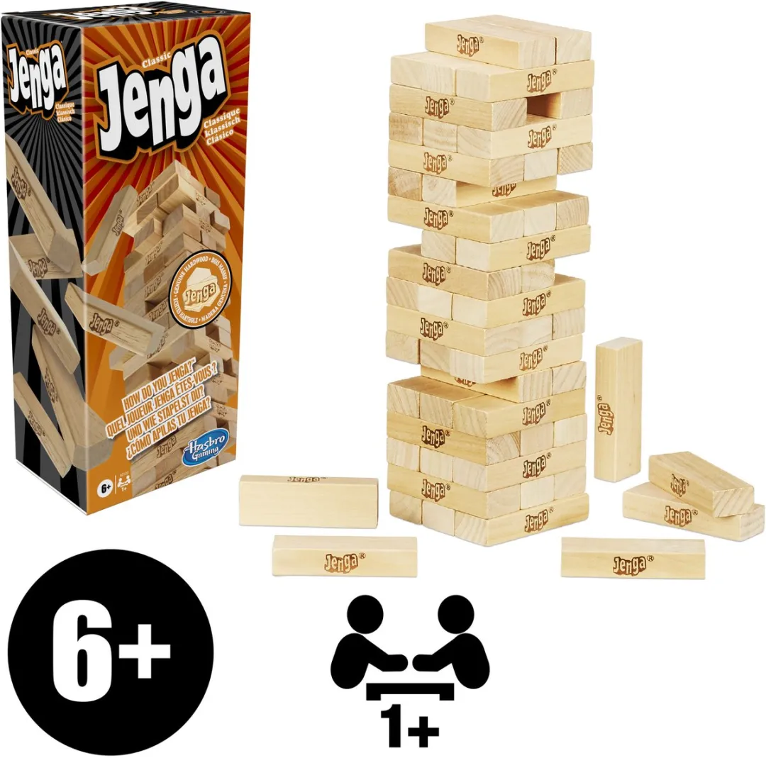 Klassieke Jenga Blokken van echt hardhout Stapeltorenspel voor kinderen vanaf 6 jaar 1 of meer spelers