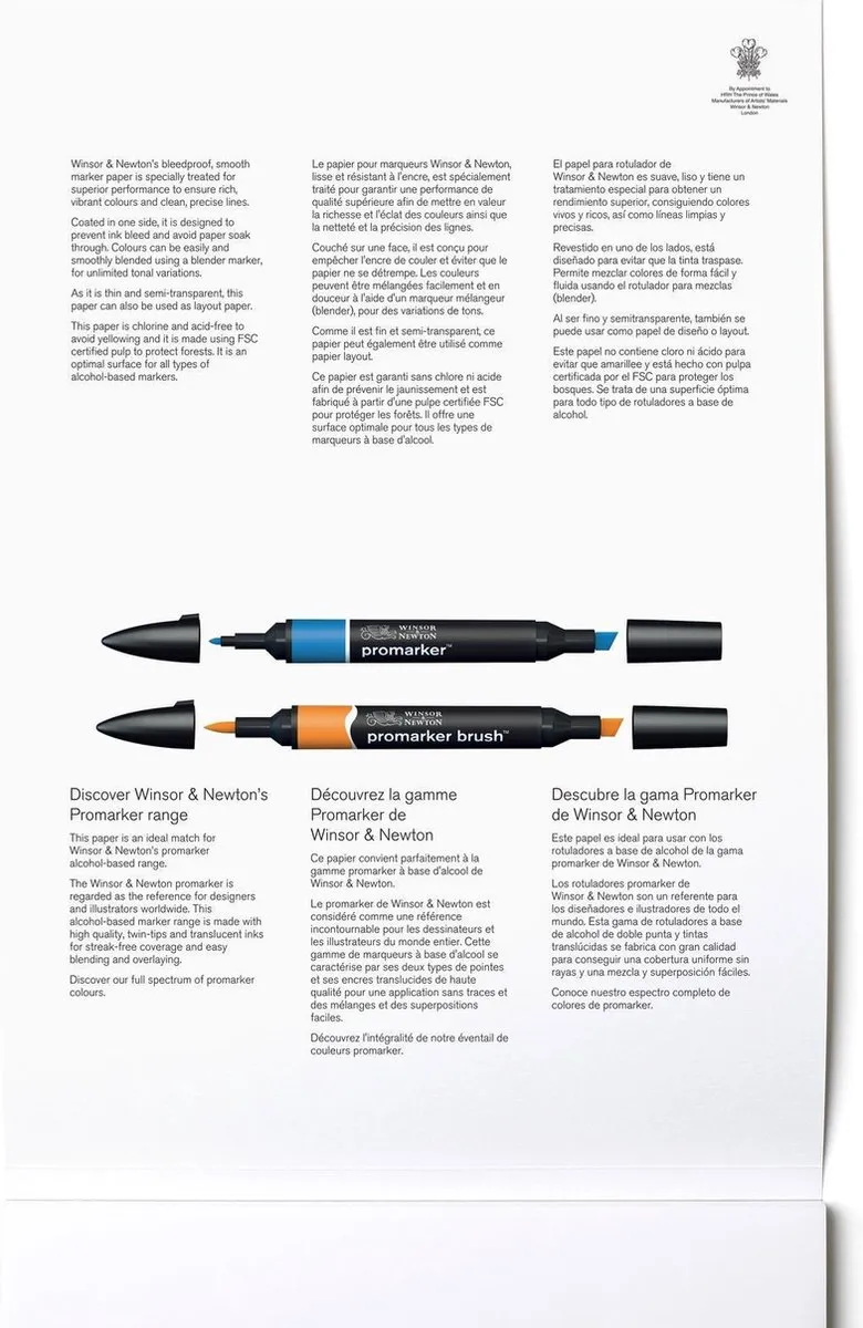 Winsor & Newton Bleedproof Marker Pad – 75 g/m², A4, 50 vellen, markerpapier voor tekenen, illustratie & schetsen - Markerblok A4