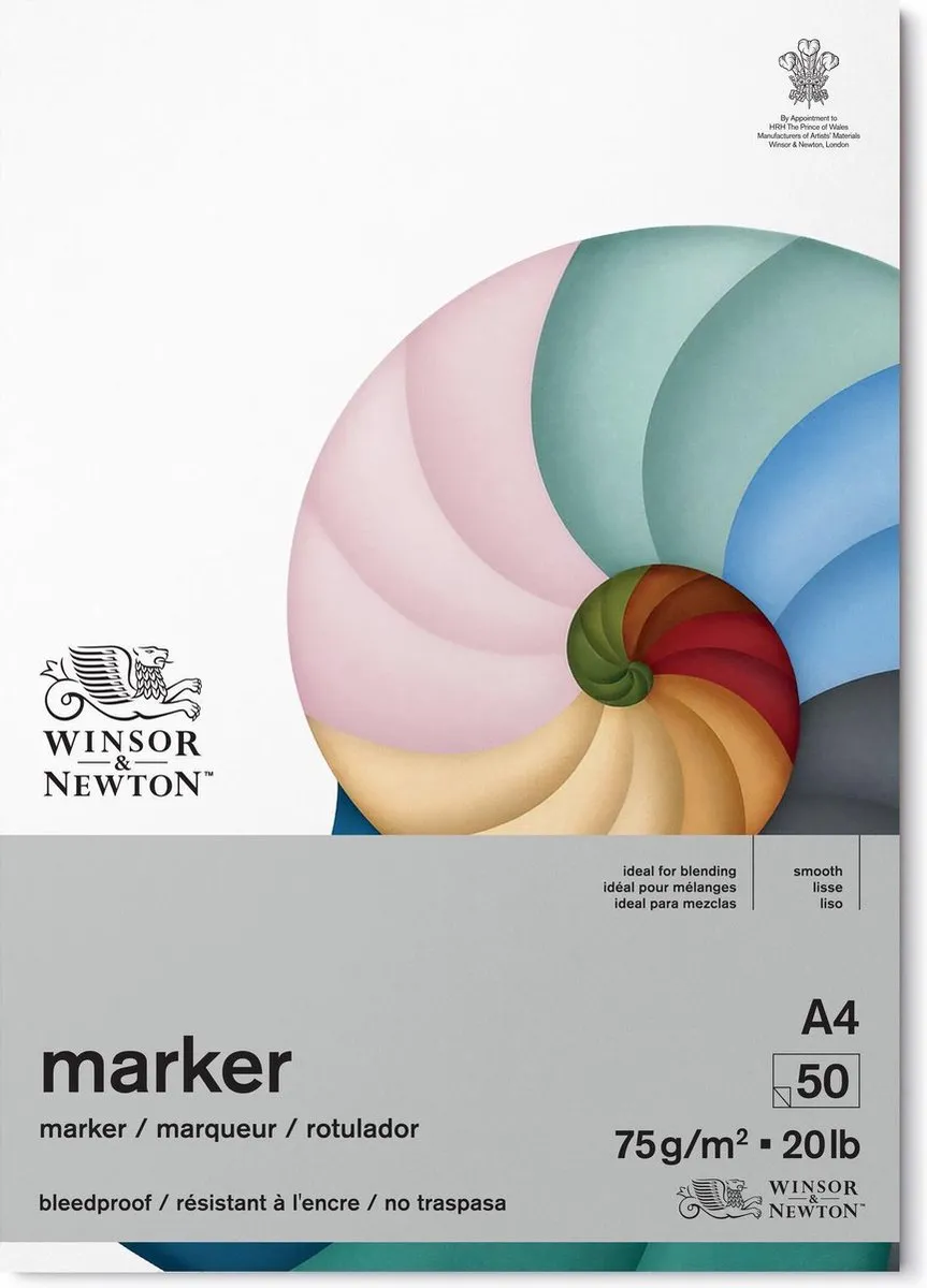 Winsor & Newton Bleedproof Marker Pad – 75 g/m², A4, 50 vellen, markerpapier voor tekenen, illustratie & schetsen - Markerblok A4