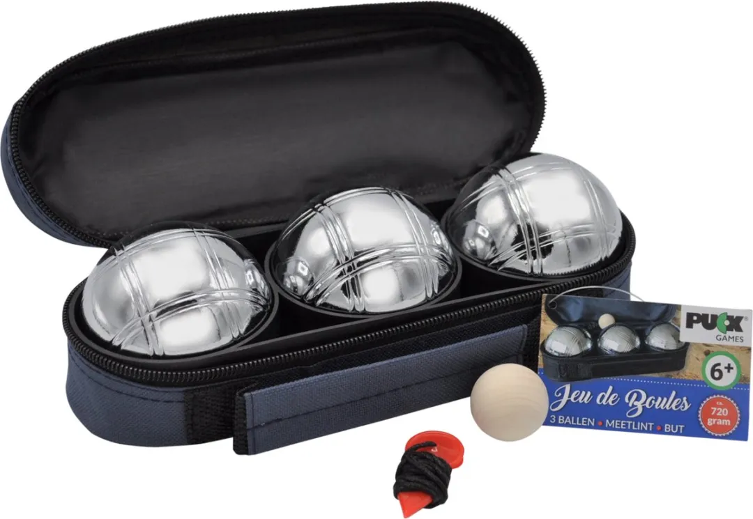 Puck Outdoor Games - Jeu de boules set in tas - striage #2 - zilver - met but en meetlint