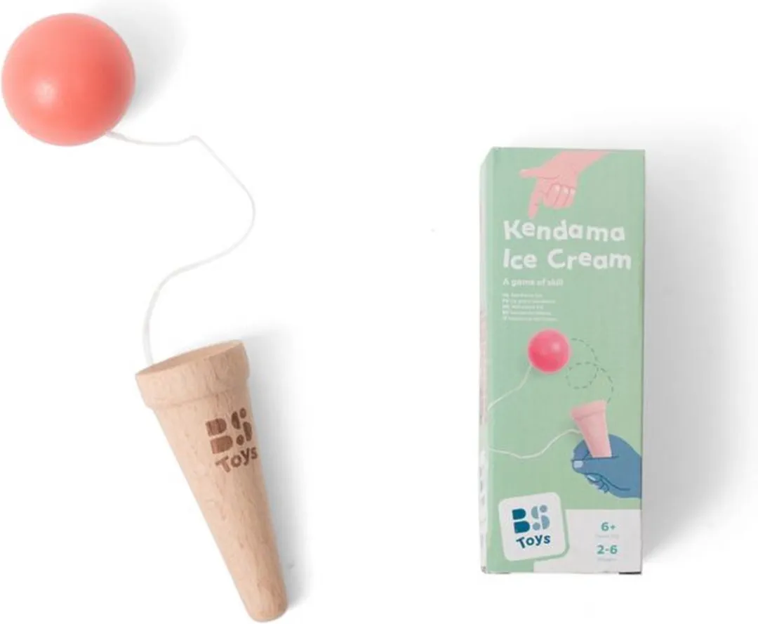 BS Toys Kendama IJsje - Houten Behendigheidsspel - Rood/Lichtbruin