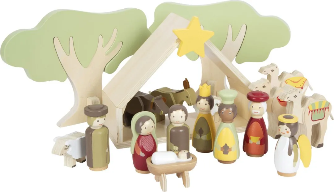 Small Foot Houten Kerstkribbe Speelset - 11 Meubels & Poppen - Multicolor