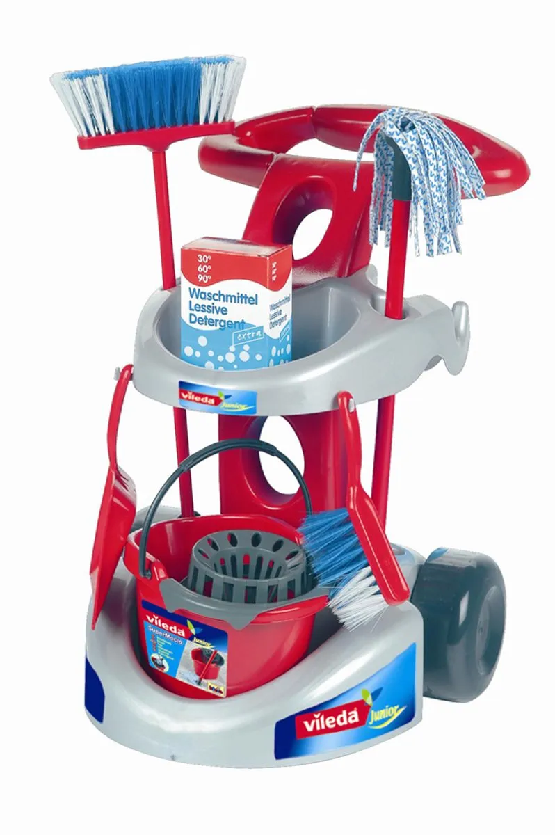 Klein Toys Vileda Reinigingswagen - Dweil & Bezems - 61cm/55,5cm - Rood/Blauw - afbeelding 6 van 6