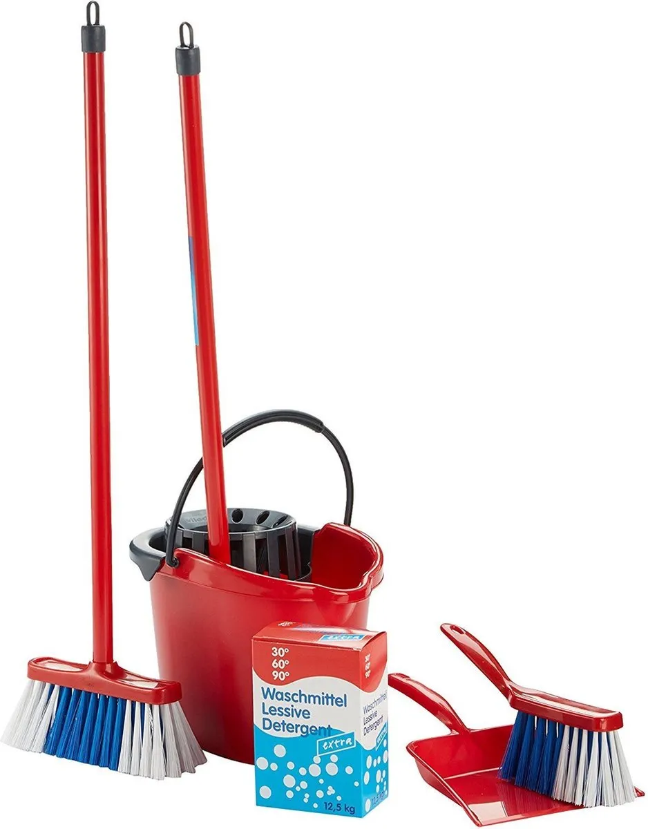 Klein Toys Vileda Reinigingswagen - Dweil & Bezems - 61cm/55,5cm - Rood/Blauw