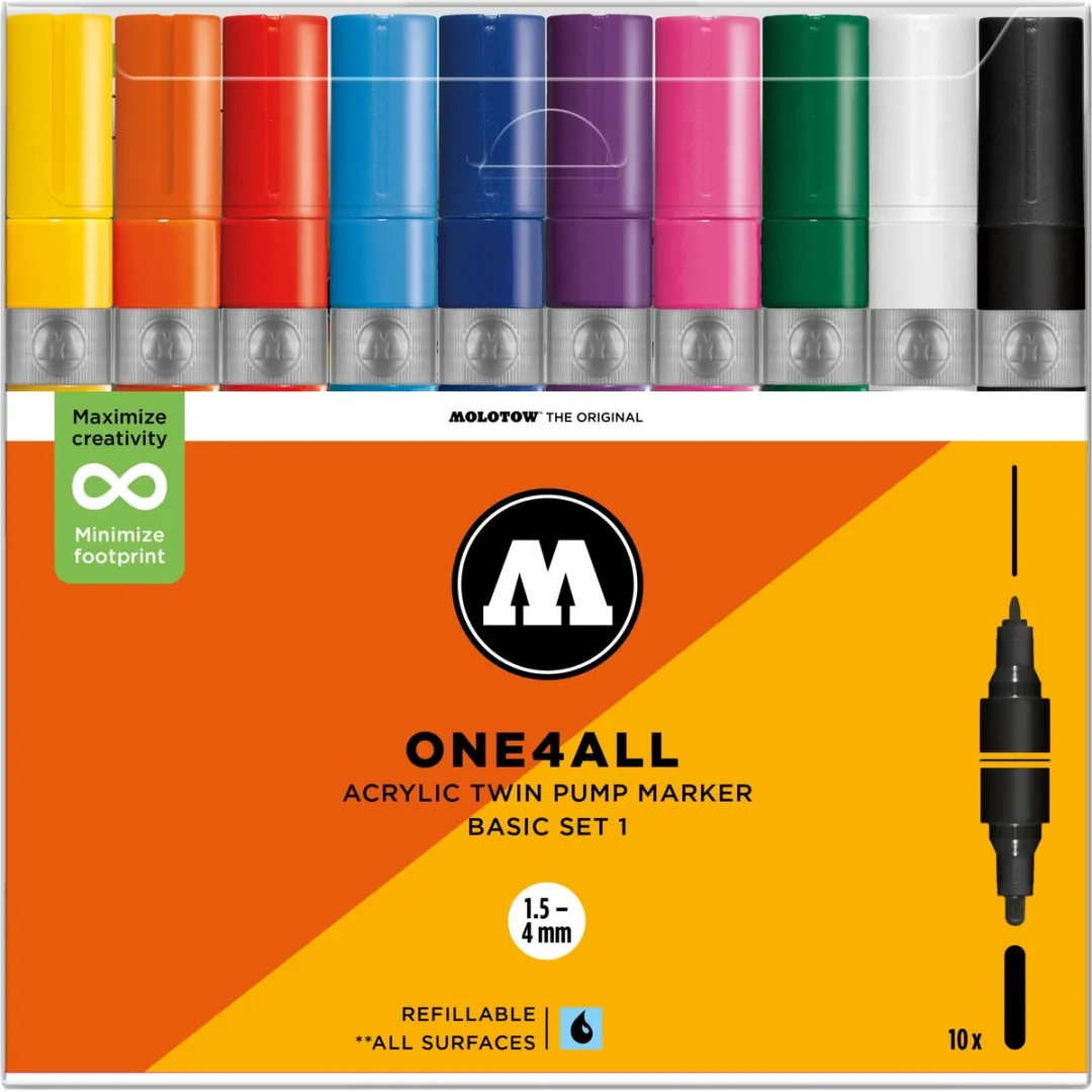 Molotow ONE4ALL TWIN Marker Basic Set 1 - 10 Stuks (1.5-4mm)