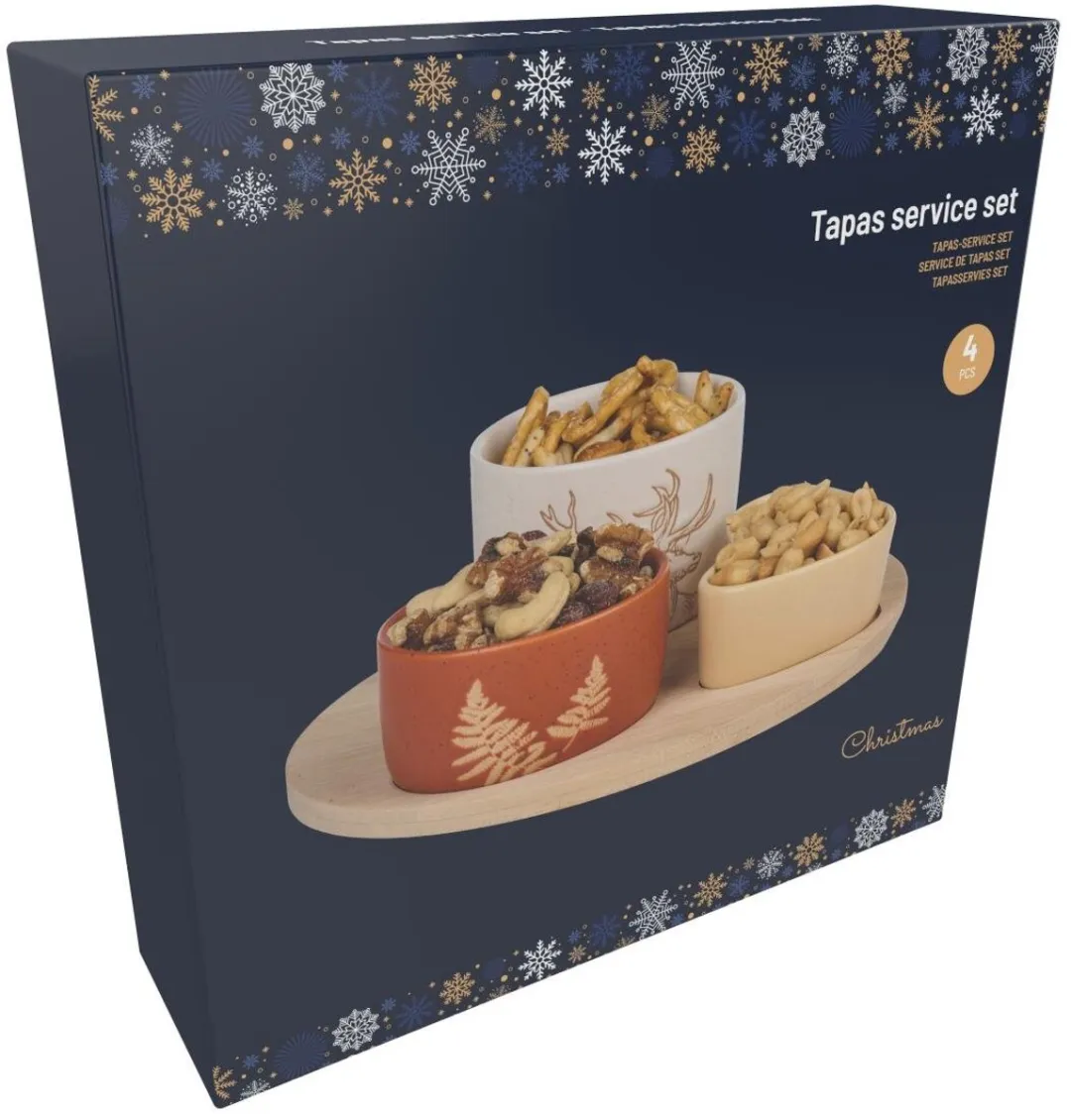 Alpina Tapasservies Set 4 Stuks - Keramiek - Kerst - Geel/Rood/Wit