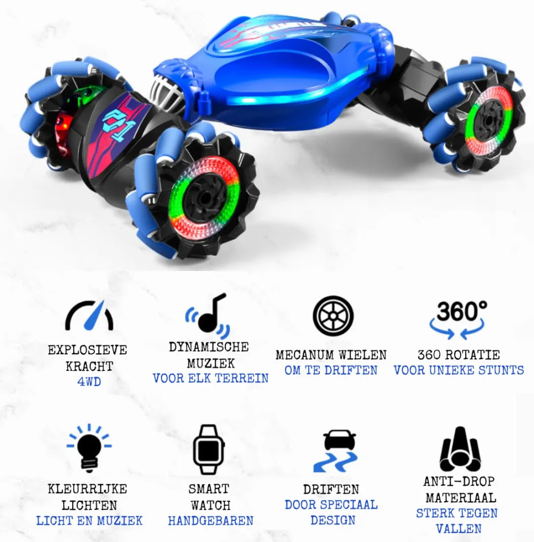 360 Toys® - Bestuurbare Auto - RC Auto - Speelgoed 9 jaar - 4WD - Auto op afstandsbediening - 360° Draaien - Controller & Hand Bestuurbaar - - Voor Binnen & Buiten - Radiografisch - Robot Speelgoed - Donkerblauw