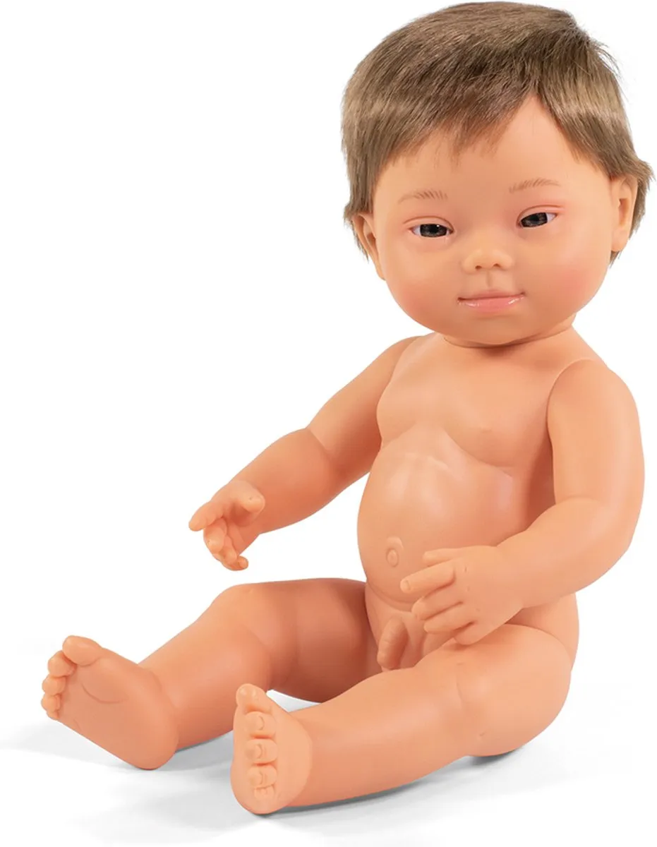 Miniland Babypop Europese Jongen met Downsyndroom - Met Vanillegeur 38 Cm Wit Pakje