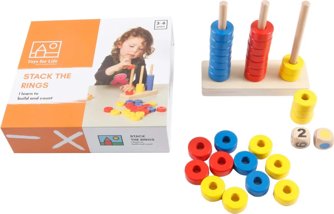 Toys for Life Ringen Stapelen 30-delig - Educatief Houten Speelgoed - Blauw/Geel/Rood - afbeelding 6 van 6