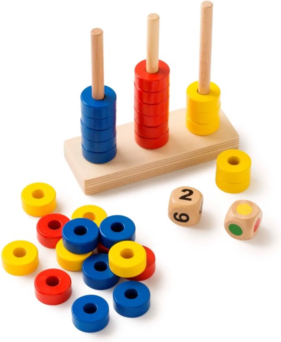 Toys for Life Ringen Stapelen 30-delig - Educatief Houten Speelgoed - Blauw/Geel/Rood