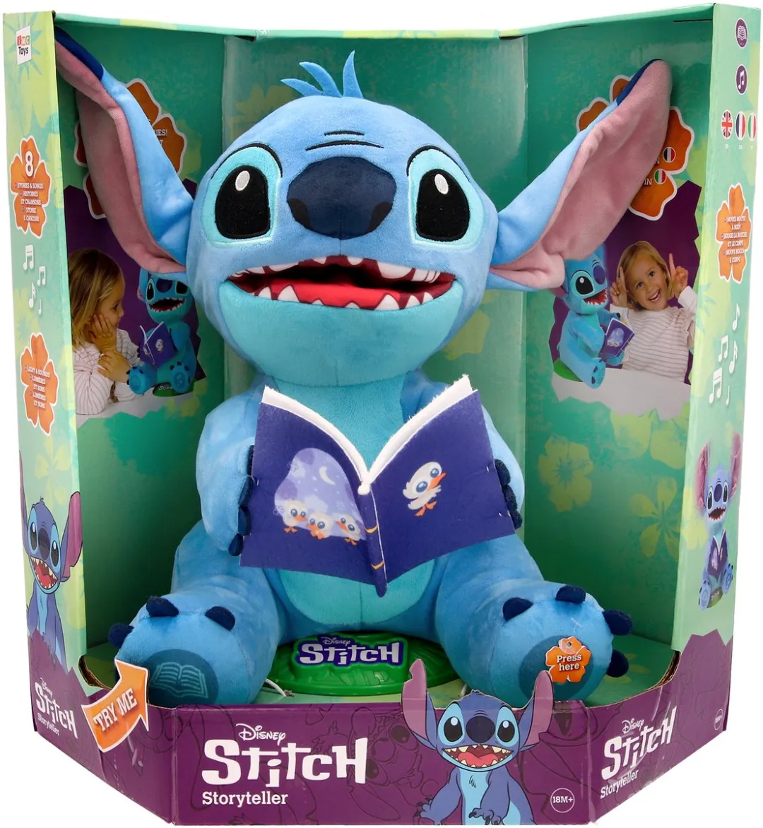 Disney Stitch Verhalenverteller - NL/EN/FR - Interactieve Knuffel met Licht, Geluid en Verhalen