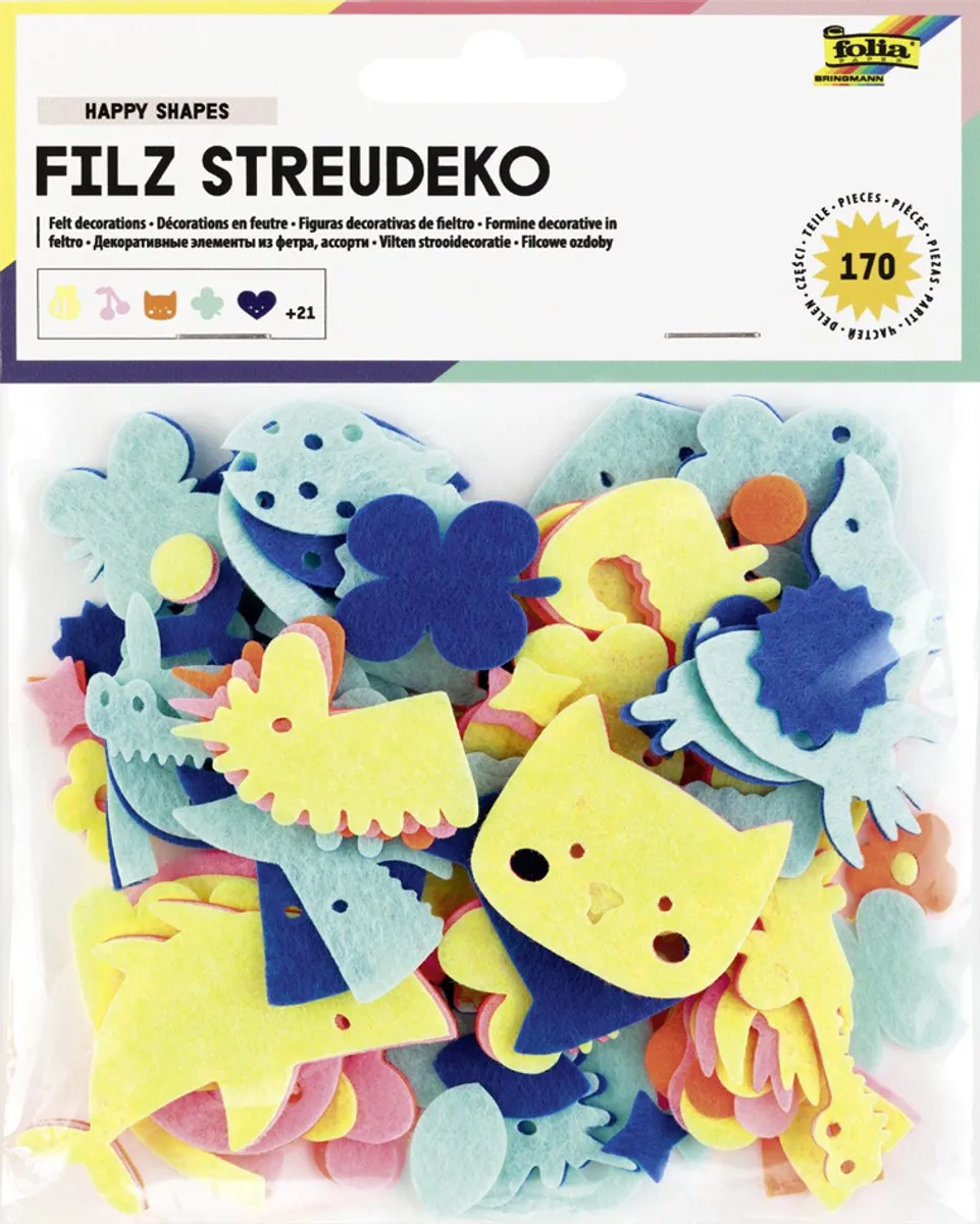 Folia Vilt Decoratievormen Happy Shapes - 170 Stuks
