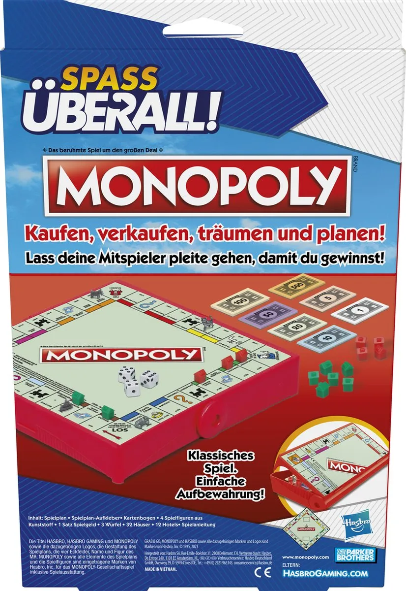 Hasbro Gaming Monopoly Grab & Go F8256FR0 Bordspel - 2-4 Spelers