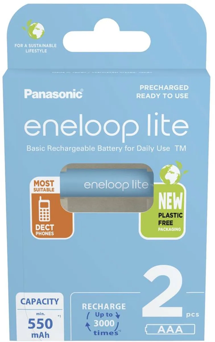 Panasonic eneloop lite AAA Oplaadbare Batterij 950mAh - 2 Stuks