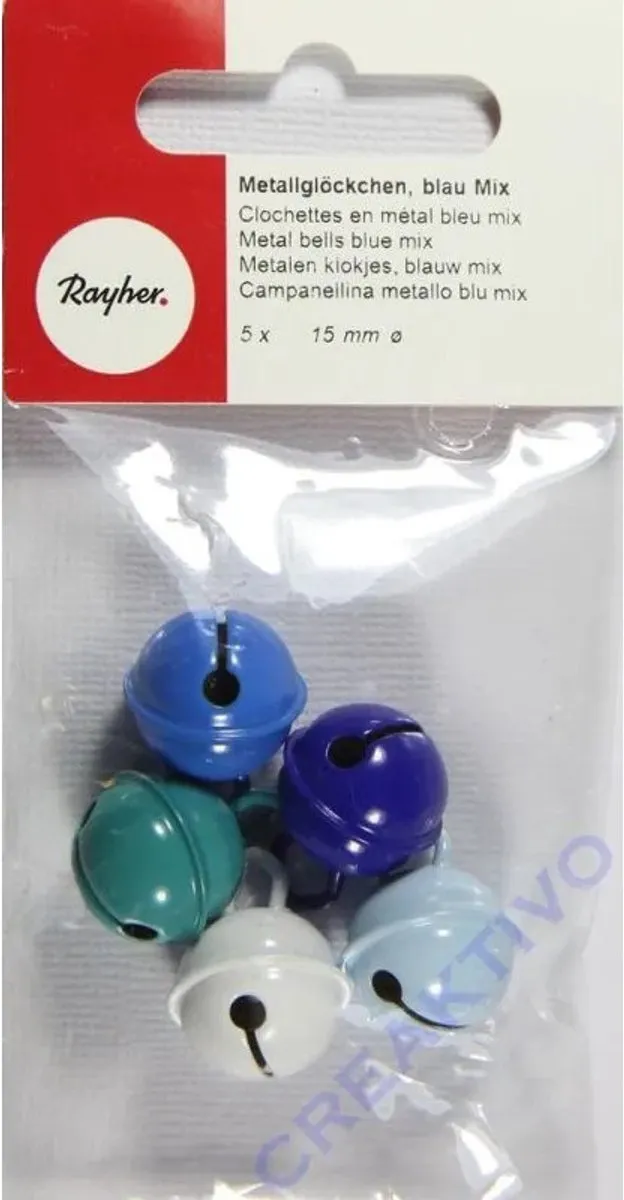 Rayher Metalen Belletjes 15mm - 5 Stuks - Blauw Mix met Oog