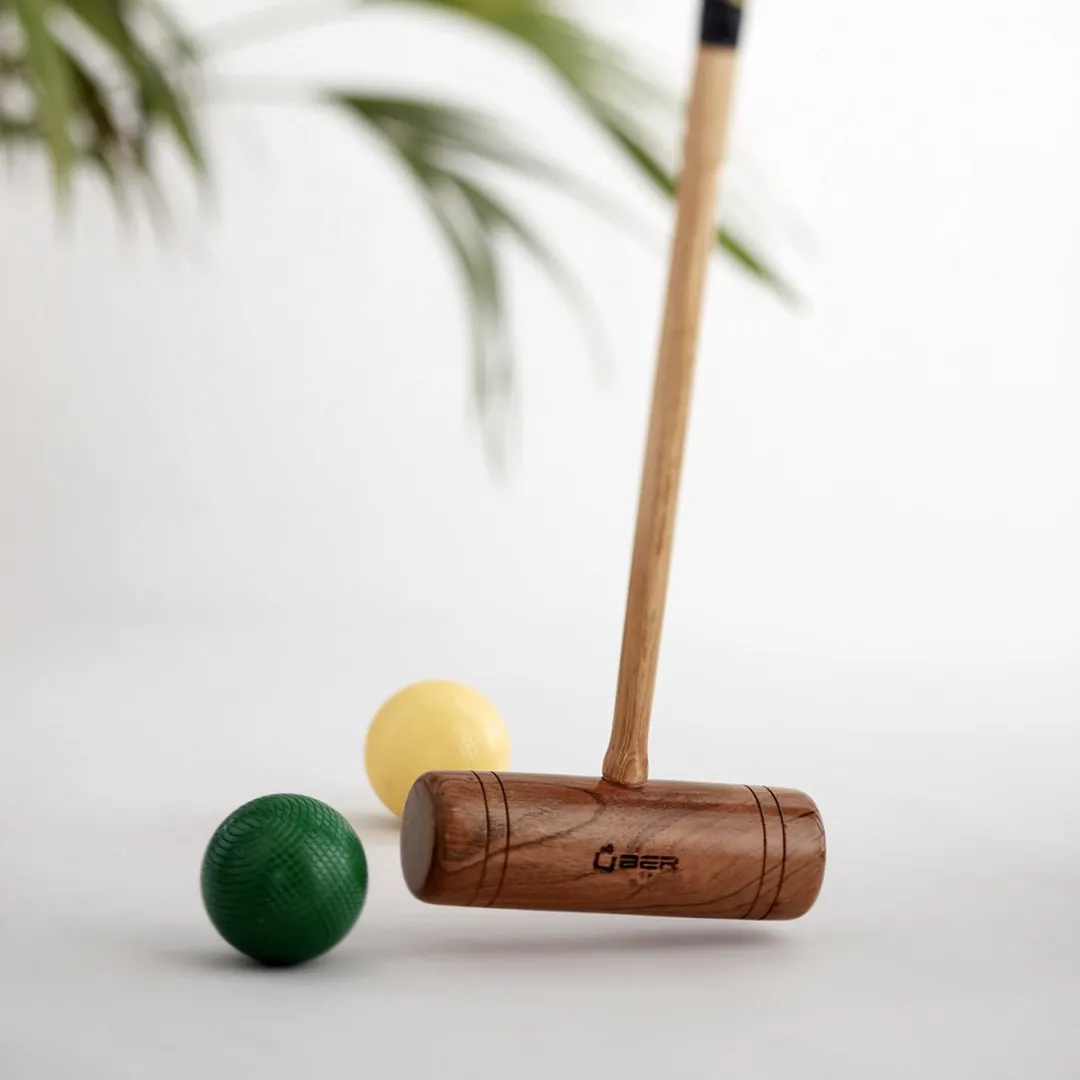 Ubergames- Tuin Croquet set - Engels Tuinspel - 4-persoons - Hardhouten Mallets - Kunststof Ballen - Met Tas