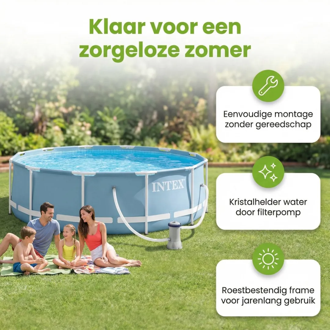 Intex 28212GN-Blauw Rond Frame Zwembad 366x76cm - Blauw