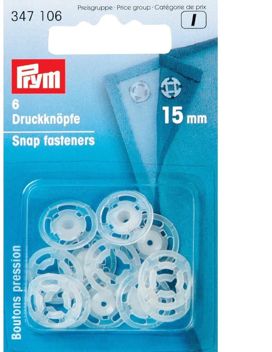 Aannaaidrukknopen kunststof rond 15 mm transparant 6 st. - Aannaaidrukknopen - Prym