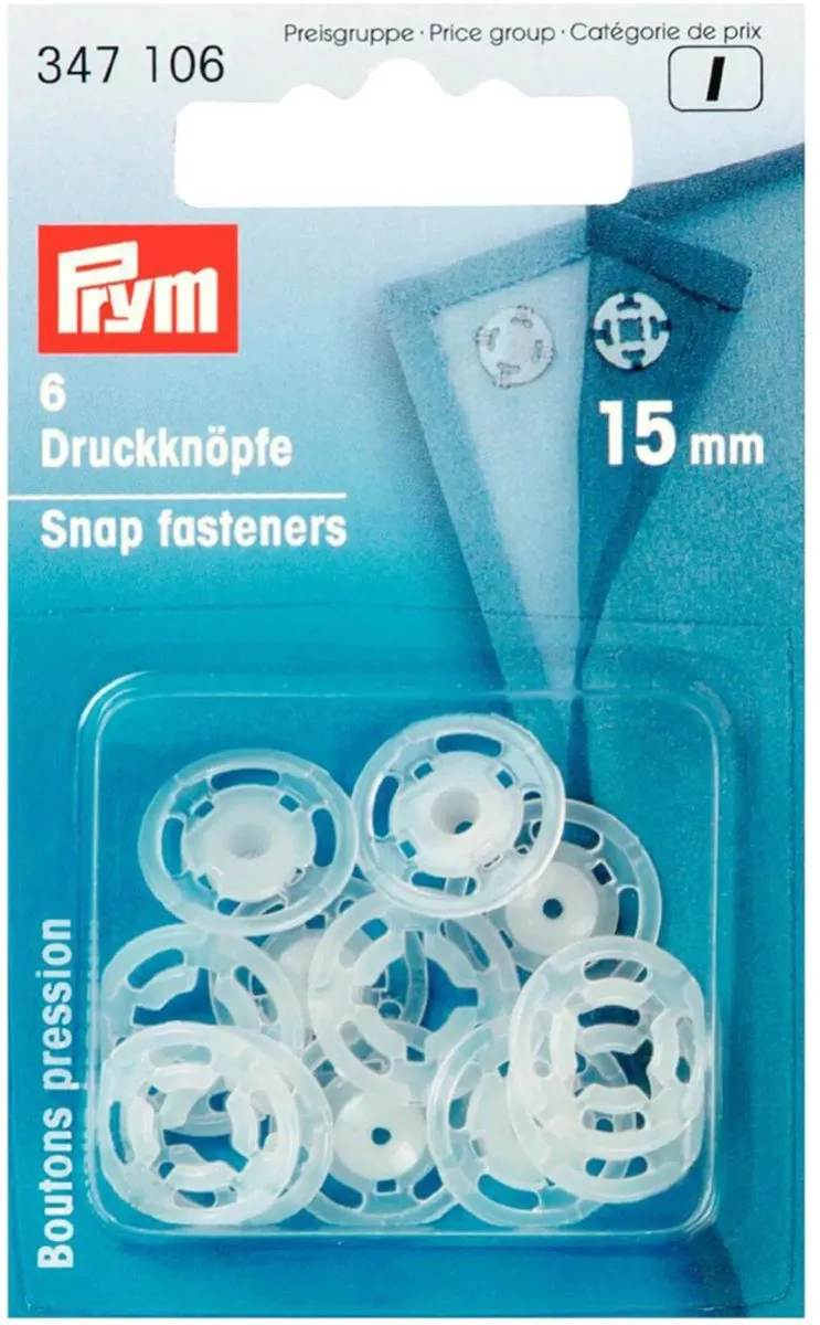 Aannaaidrukknopen kunststof rond 15 mm transparant 6 st. - Aannaaidrukknopen - Prym