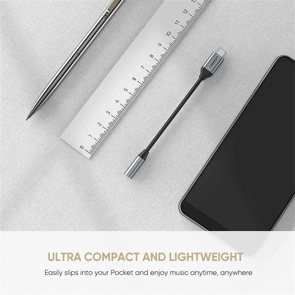 UGREEN UGR-30632 USB-C naar 3.5mm Jack Adapter - 11cm - Grijs