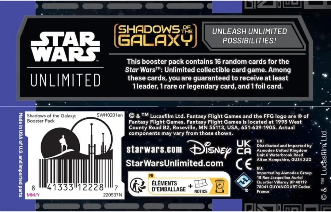 Fantasy Flight Games Star Wars Unlimited Shadows of the Galaxy Booster - TCG