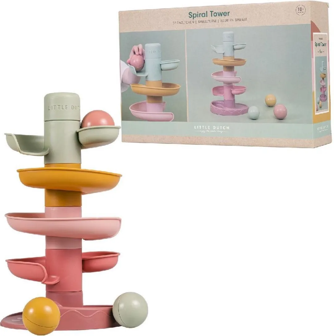 Rubo Toys Little Dutch Spiraaltoren Knikkerbaan - Roze/Geel - afbeelding 6 van 6