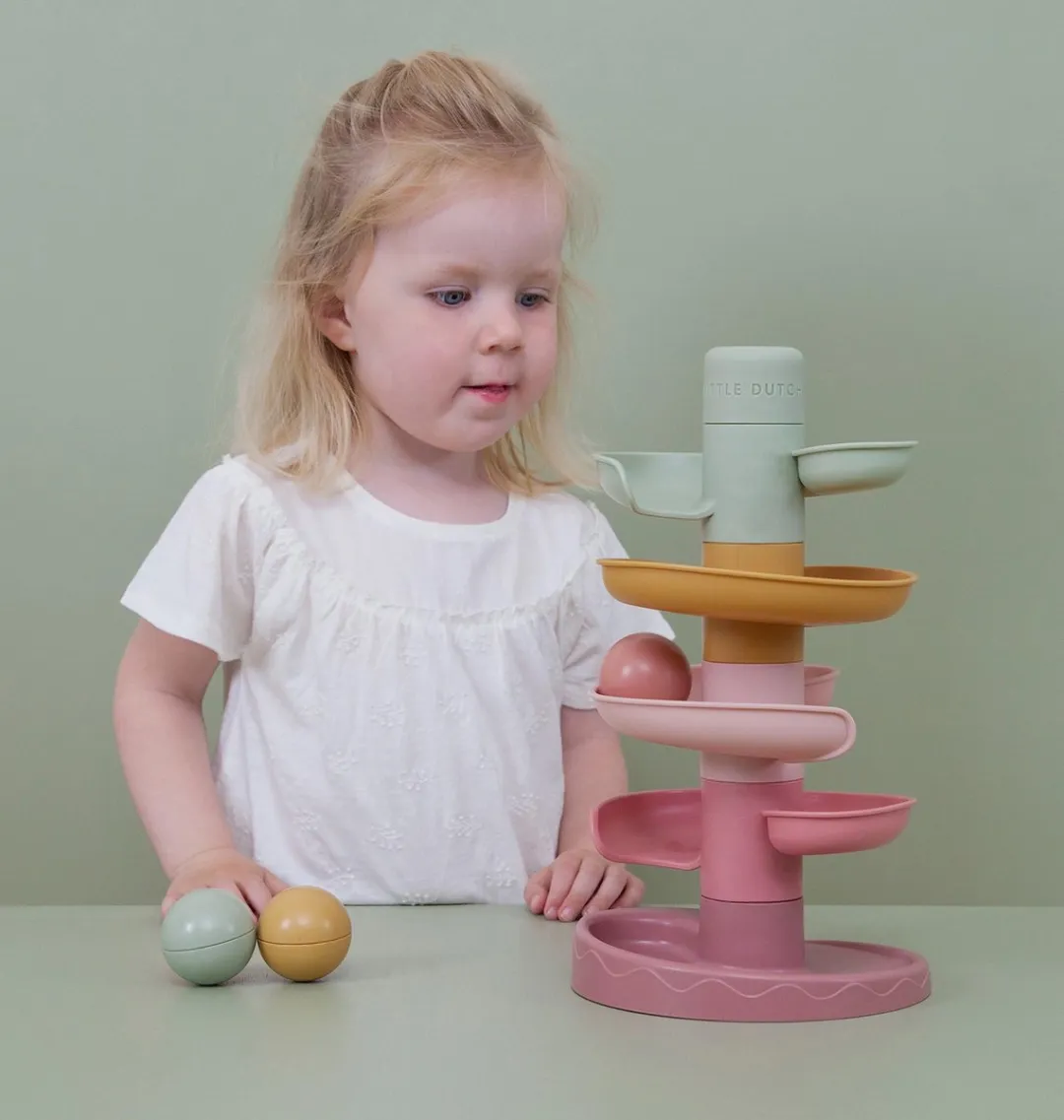 Rubo Toys Little Dutch Spiraaltoren Knikkerbaan - Roze/Geel