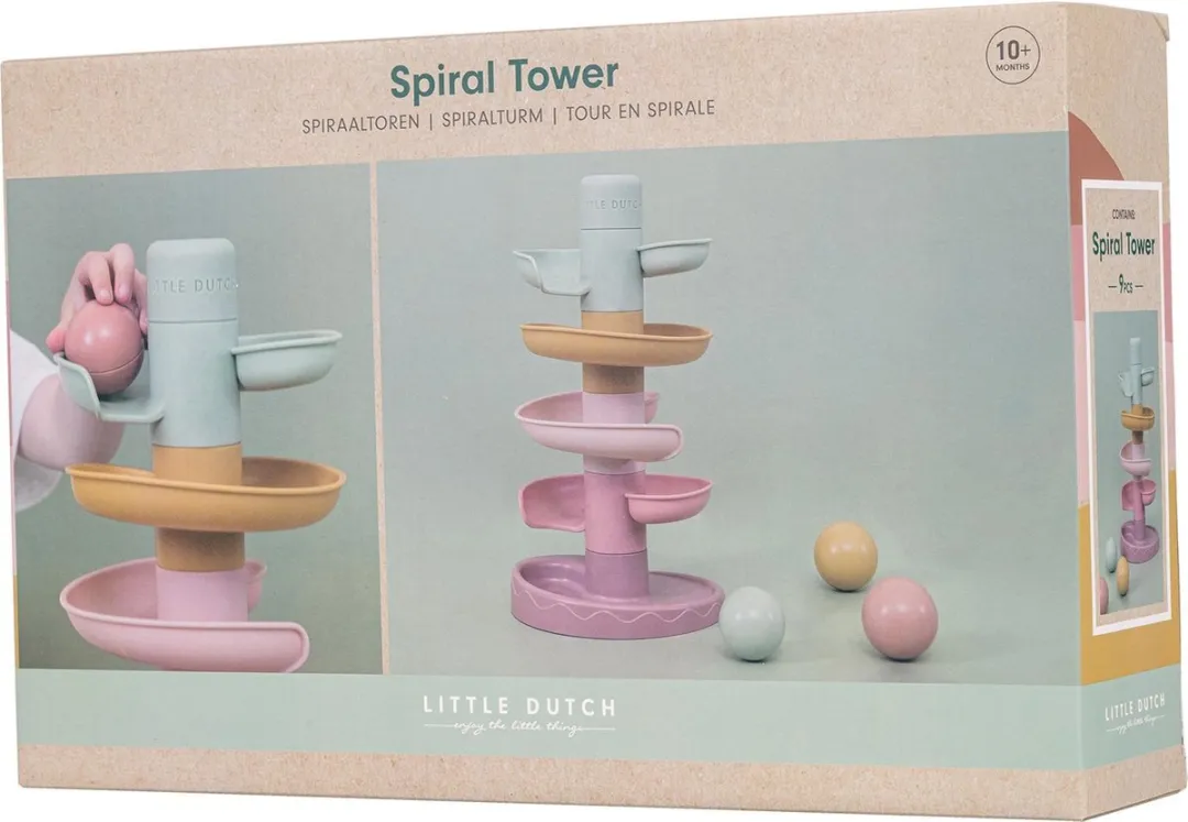 Rubo Toys Little Dutch Spiraaltoren Knikkerbaan - Roze/Geel