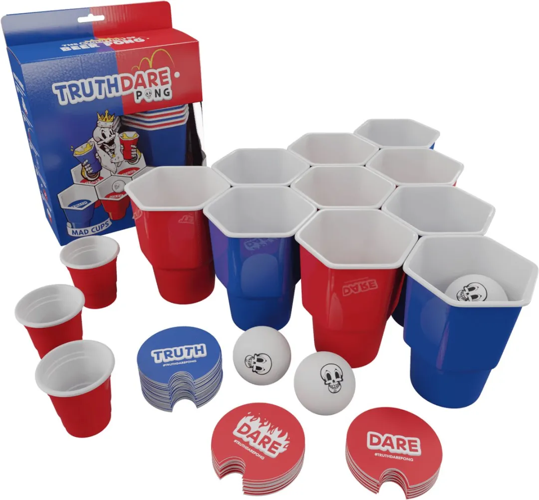 TruthDarePong - Drankspel - Truth or dare - spelletjes voor volwassenen - do or drink - fear pong - beer pong - bier pong spel - red cups – shots cups inbegrepen