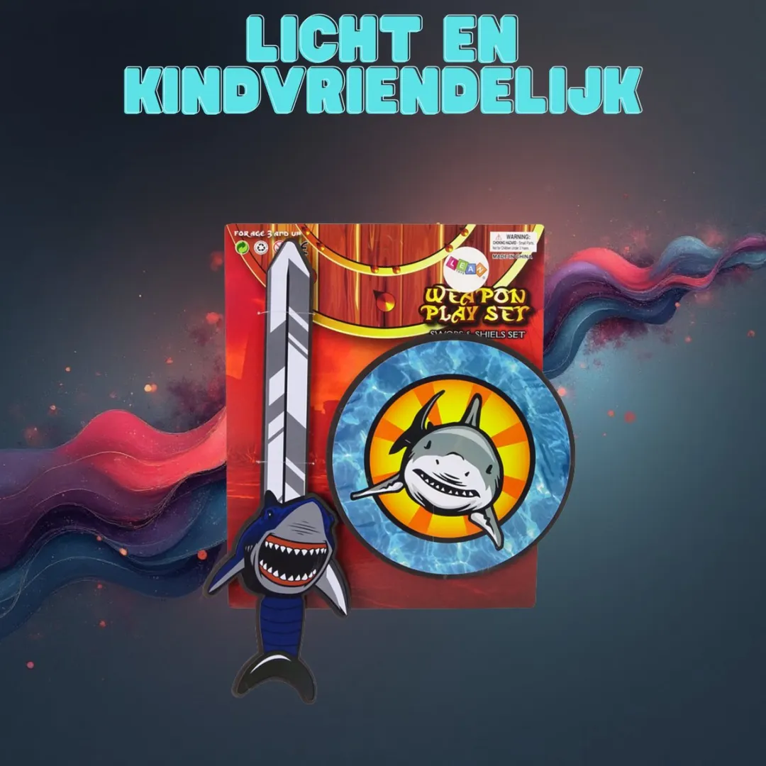 AdventureHero Knights Shark Zwaard en Schild Set voor Kinderen – EVA Schuim Ridder Speelgoed – Veilig Zacht Zwaard & Schild met Haaienontwerp – Fantasie Rollenspel voor Binnen & Buiten – Ideaal Cadeau voor Jonge Ridders – Inclusief Ebook – Met Ebook