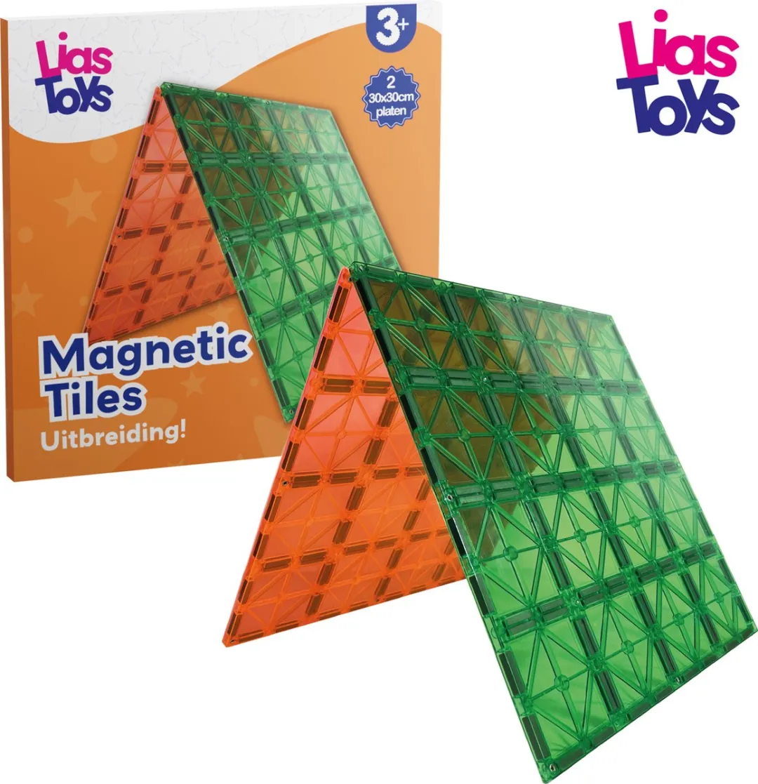 LiasToys Basisplaten 2 stuks - Magnetic Tiles - Magnetisch speelgoed - Montessori speelgoed - Bouwplaat - STEM speelgoed - Open ended - 30x30cm - Cadeau kind - Speelgoed 3 jaar t/m 12 jaar